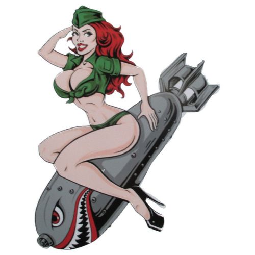 Sticker Pin Up Rousse Sexy Et Bombe Direction Gauche 13x12 Cm