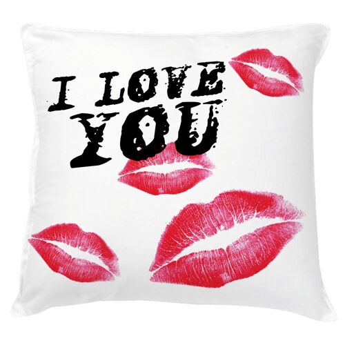 Coussin St Valentin Carré I Love You Kiss. Cadeau Pour La Saint Valentin , Pour Un Anniversaire, Pour Un Cadeau D'anniversaire De Mariage, Pour La Fête Des Mères Ou La Fêtes Des Pères.
