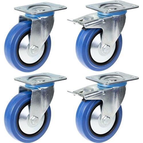 125mm 5" castor blue rubber swivel & brake strong 800kg capacity, set of 4