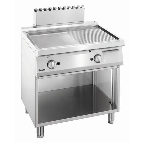 Plancha à Gaz - 1/2 Lisse, 1/2 Rainurée - Armoire Ouverte - Bartscher