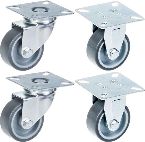 50mm 2" castor grey rubber tyre, swivel & fixed, 160kg capacity, set of 4