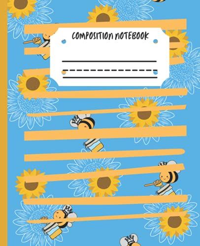 Composition Notebook: (Dotted Midline) Bees And Sunflower Pattern Cover/ For Cursive Handwriting Practice, Journal, Notes, Writing Stories, 7.5''x 9.25'' Inches, 100 Pages