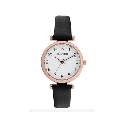 Montre Trendy Kiss Femme Romy Acier Doré Rose Cuir Noir Trg10134-01