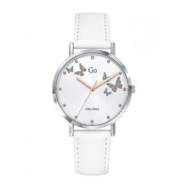 Go Girl Montre Femme Acier Cuir Blanc Cadran Blanc Et Papillons 699346