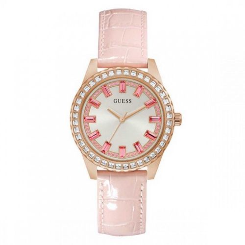 Guess Sparkling Pink Montre Femme Acier Doré Rose Cuir Rose Gw0032l2