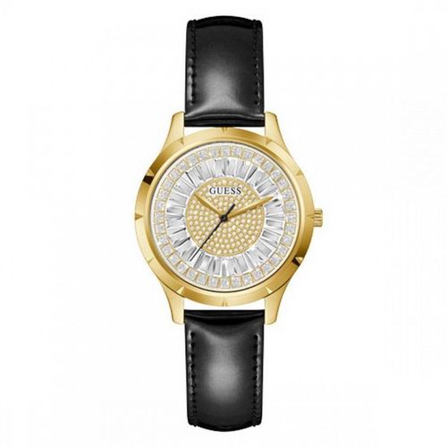 Guess Glamour Montre Femme Acier Doré Cuir Noir Gw0299l2