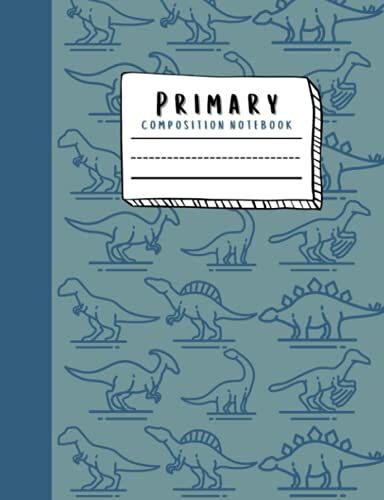 Primary Composition Notebook: Draw And Write Story Journal With Dotted Midline And Picture Space, Blue Modern Dinosaurs