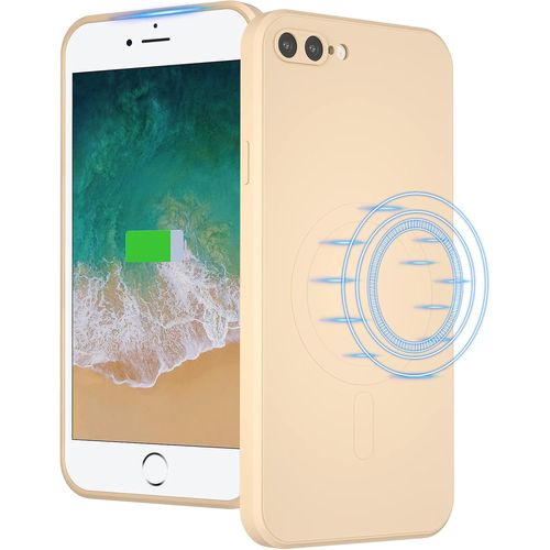 TRAHOO-Silicone Liquide Coque Magnétique pour iPhone 8 Plus, Housse de Protection Anti-Choc Etui avec Micro Fibre Case Ultra Léger et Mince avec magsafing - Kaki