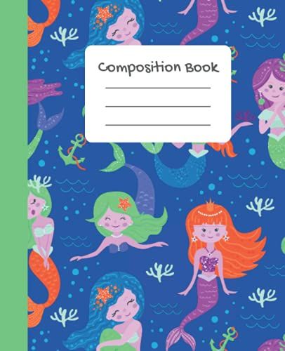 Composition Book: Mermaids Blue Wide Ruled Notebook 7.5"X 9.25" 100 Wide Ruled Pages