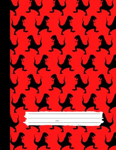 Primary Story Journal With Picture Space Preschool: Draw & Write Journal For Kids Cute Dinosaur Notebook | Dotted Midline And Picture Space | Grades ... Pages | Bright Red Cover With Black Dinosaurs