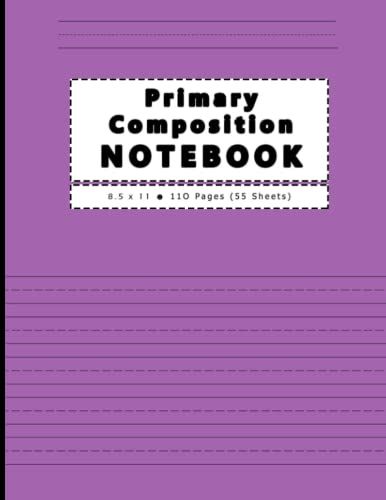 Primary Composition Notebook: Primary Journal With Dotted Midline And Picture Space In Purple Cover, 8.5" X 11", 110 Pages , Large Simple Journal, ... Grades K-2 Composition School Exercise Book