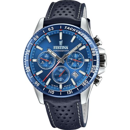 Festina Timeless Montre Homme Chrono Acier Cuir Bleu F20561/3