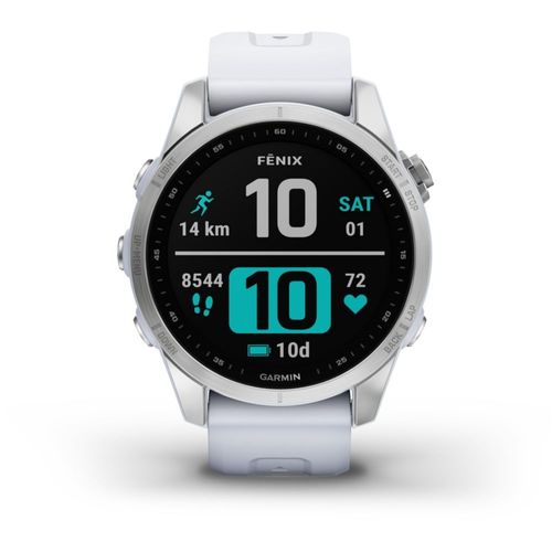 Garmin Fenix 7S Pro - 42 mm - argent - montre de sport avec bracelet - silicone - whitestone - taille du poignet : 108-182 mm - affichage 1.2" - 16 Go - Bluetooth, Wi-Fi, ANT+ - 63 g