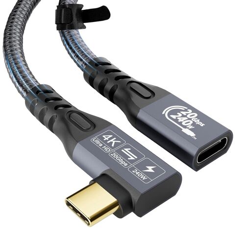 Usb C 3.2 Gen-2 Rallonge 1M 3.3Ft Coude À 90 Degrésthunderbolt 3 240W Câble De Charge Rapide Mâle À Femelle Transfert De Donnes 20Gbps 48V/5A Câble Video 4K Compatible Avec Macbook[YIN4184464]
