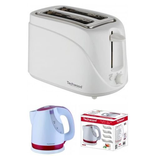 Bouilloire électrique Blanche Rouge 1L6 2200W + Grille-pain Blanc 2 Fentes 700W