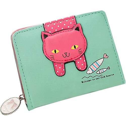 Girls Wallet Cute Cat Wallet Cat Pattern Purse Coin Holder Card Organizer (vert)