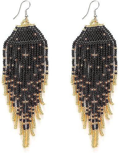 Heytea Long Beaded Tassel Earrings \\U2013 Large Bohemian Native Statement Bead Dangle Earrings For Women, Big Boho Statement Handmade Beaded Drop Ven
