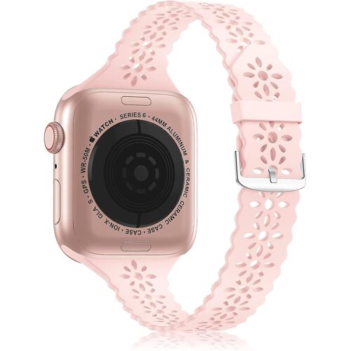 Heytea Lace Silicone Band Compatible Avec Apple Watch Band 38mm 40mm 42mm 44mm Femmes, Slim Narrow Thin Crelowed-Out Scalloped Sport Band Replacement S