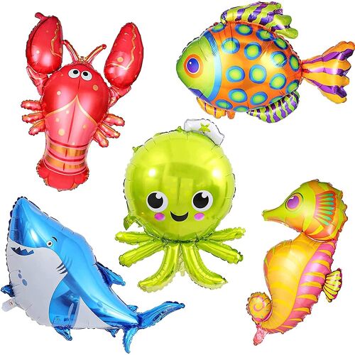 5 Pack Large Under The Sea Animal Balloons 38inch Cartoon Fish Balloons Sea Horse Balloon Octopus Ballon Shark Balloon For Kid Birthday Party Decorat