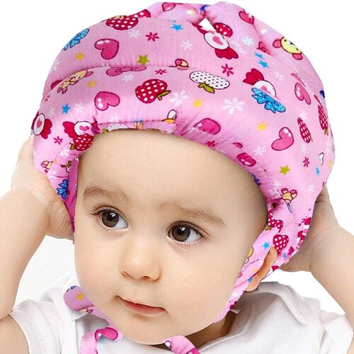 Casque Bébé Infant Head Protector Toddler Chapeau De Protection Casque De Sécurité Réglable En Coton (Rose)