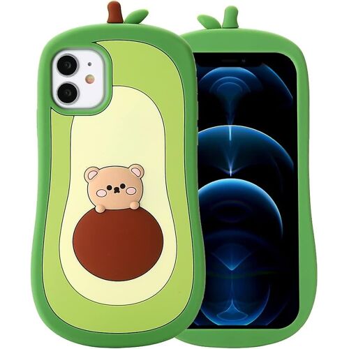 Iphone 11 Avocat Case,3d Cute Cartoon Enfants Filles Femmes Kawaii Lovely Bear Avocado Shape Soft Silicone Case