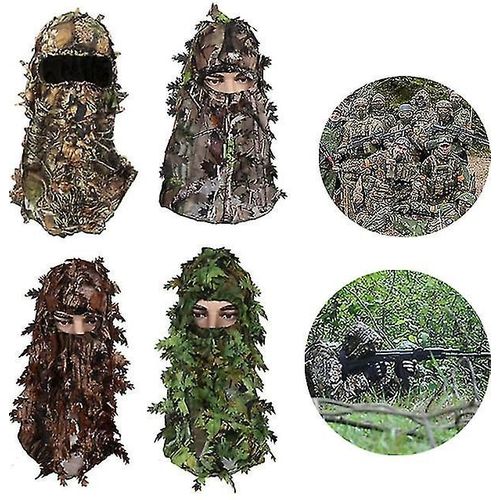 Camouflage Chapeau Masque Facial Feuille Couvre-Chef Tactique Chasse Casque 3d Cs Entraînement Cap Khaki
