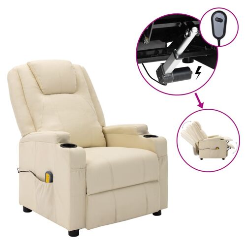 vidaXL Fauteuil électrique de massage Crème blanc Similicuir