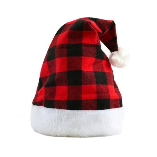 Chapeau De Noël Pour Adulte, Décorations De Noël, Rouge, Noir, À Carreaux, Monocouche, En Peluche, Cadeau De Fête