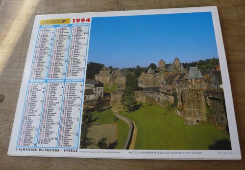Almanach Du Facteur Année 1994: Plan Et Cartes Du Finistère ( 29) Chateau De Fougères ( 35) Et Château De La Roche Courbon ( Poitou Charente)