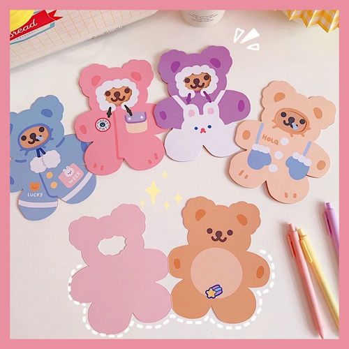 Carte D'anniversaire Pour Fille, Motif Ours Mignon De Dessin Animé, Carte De Bénédiction Créative, Carte Cadeau De Vacances, Cartes D'invitation