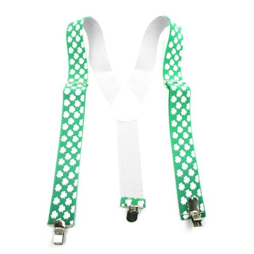 Festival Irlandais Saint Patricks Jour Y Bretelles Arrière Avec Clips Trèfle De Shamrock Imprimé Sangle Ceinture Costume De Cosplay De Fête