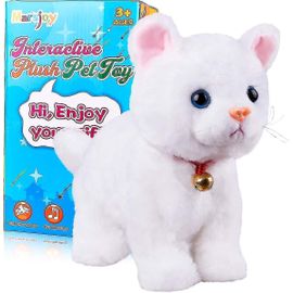 Blanc Peluche Chat Peluche Interactif Chat Robot Jouet, Robot Chat Aboiement Miaou Chat Contrôle Tactile, Chat Électronique Animal, Robot Chat Kitty Jouet, Anim