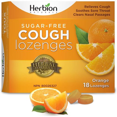 Herbion Natural S Pastilles Anti-Toux Sans Sucre Avec Saveur Naturelle D'orange, 18 Pastilles ¿ Soulage La Toux, Élimine La Congestion Nasale, Apaise Les Maux De Gorge