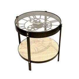 Table d'appoint en Verre et MDF - Diam.40,5cm - Bois et noir