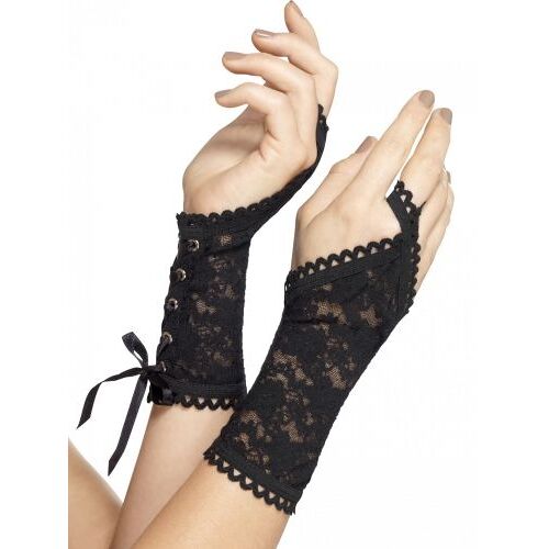 Gants Courts À Dentelle Noire Adulte