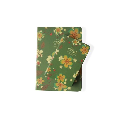Novago Lot De 2 Carnets D'écriture Rigides Aux Motifs Fleuris - Vert