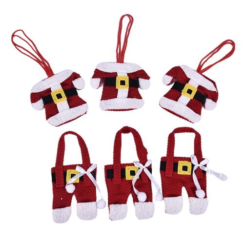 Costume de père noël 6 pièces, porte-couverts de noël, vaisselle, sac en argenterie, décorations ornementales de noël pour table de maison