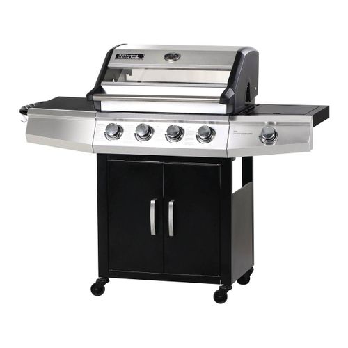 Barbecue gaz avec couvercle en verre "Bingo 5" - 4 brûleurs + 1 latéral + Housse protection - 15.2 kW - Noir