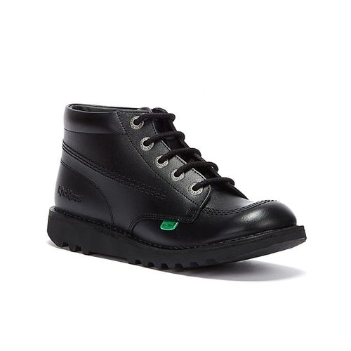 Kickers Kick Hi Bottes Pour Les Jeunes D'école En Cuir Noir - 37