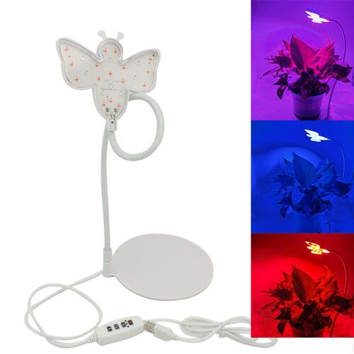 Phytolampe De Croissance De Plantes À 24 Led Usb, Rouge Et Bleu, Pour Pot De Fleur, Support De Bureau À Minuterie, Spectre Complet Pour Plantes Succulentes En Pot