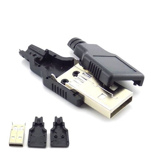 Connecteur de prise USB 2.0 mâle Type A 3 en 1, prise à 4 broches avec couvercle en plastique noir, à souder, DIY