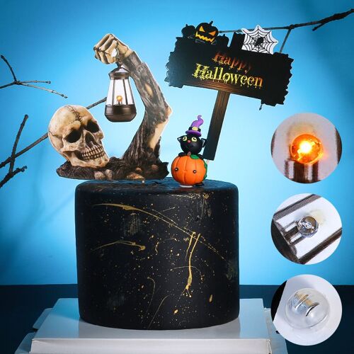 Décoration de gâteau Led crâne joyeux Halloween, signe décoratif de fête, fournitures de décoration pour fête d'anniversaire et de mariage