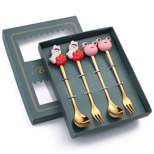 Cuillères À Café Fourchettes À Café, Dessin Animé, Fruits Animaux Cuillère À Remuer Cuillère À Dessert Cuillère À Fruits Pelle Cadeau Pour Ami Dropshipping 4 Pièces/Ensemble