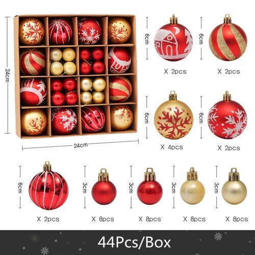 Boules de noël suspendues, 44 pièces/ensemble, cadeau de nouvel an, boule de fête à domicile, ornements d'arbre de noël