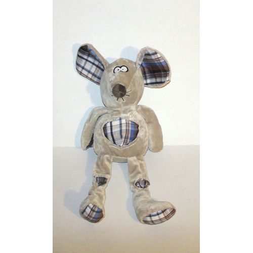 Doudou souris credit agricole  Brun rayé carreaux écossais Marron