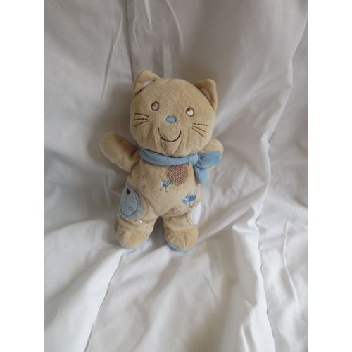 Doudou Chat Beige Bleu Pommette