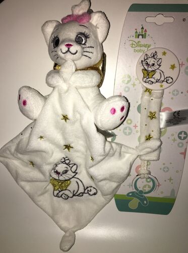 Pince Attache Tetine Chat Marie Disney Baby Blanc Etoiles Dorees Nicotoy Doudou Mouchoir Blanc Noeud Rose