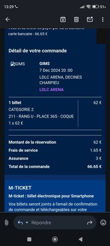 Billet De Concert Maître Gims Lyon Ldlc Arena Le 7/12/24