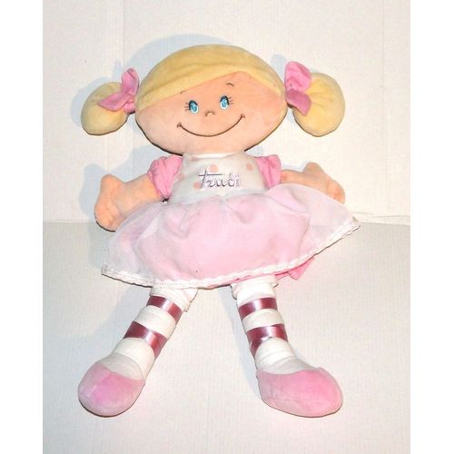 Doudou Fille Peluche Poupée Blonde En Robe Trudi