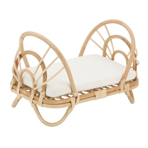 Lit de poupée en rotin naturel + coussin